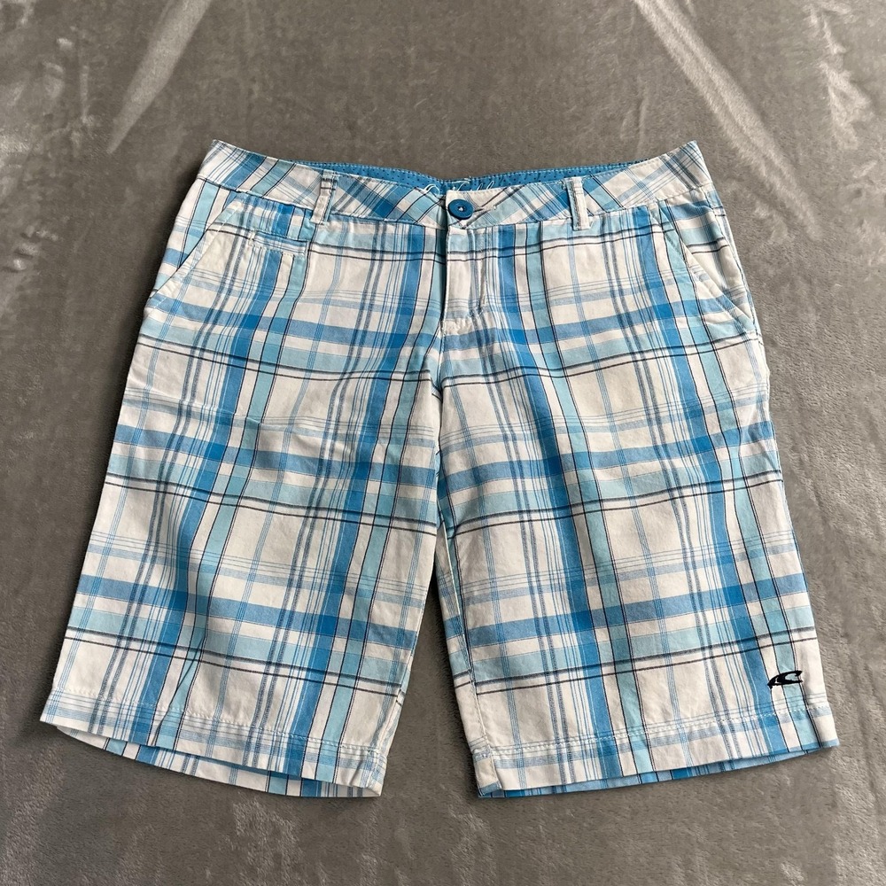 O'Neill Shorts Size 5 Blue Plaid 100% Cotton Bermuda Pockets Summer Poplin Y2K